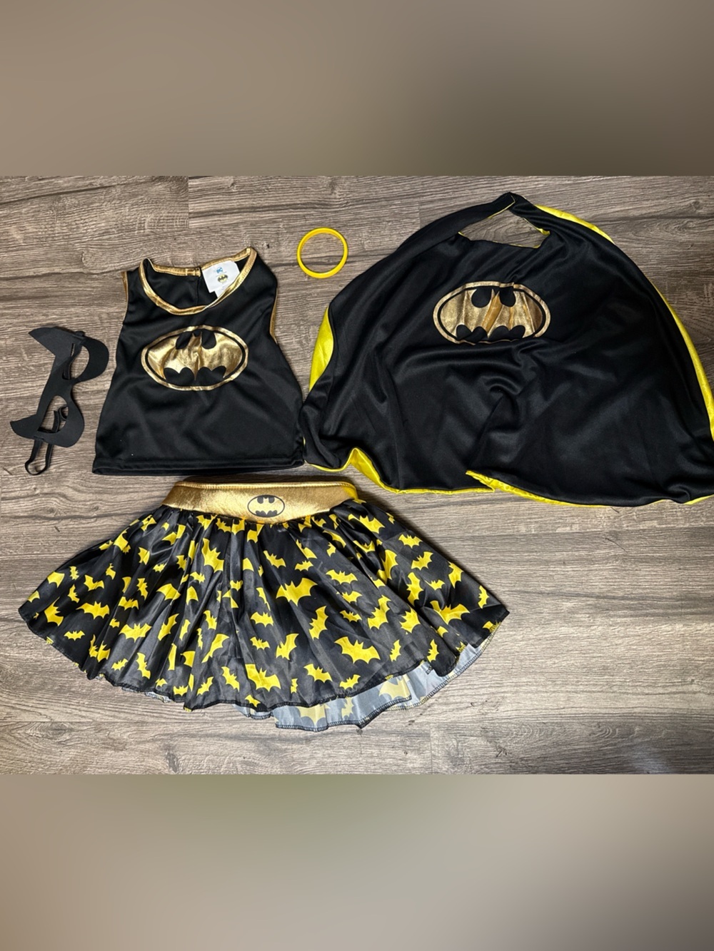 DC Batgirl Costume Set in Black and Yellow - Cape, Dress, Skirt & Mask